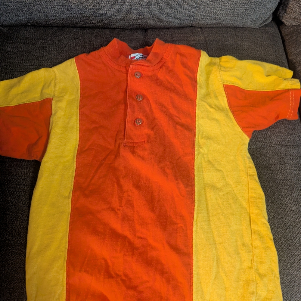 Vibrant Orange and Yellow Button Down Shirt